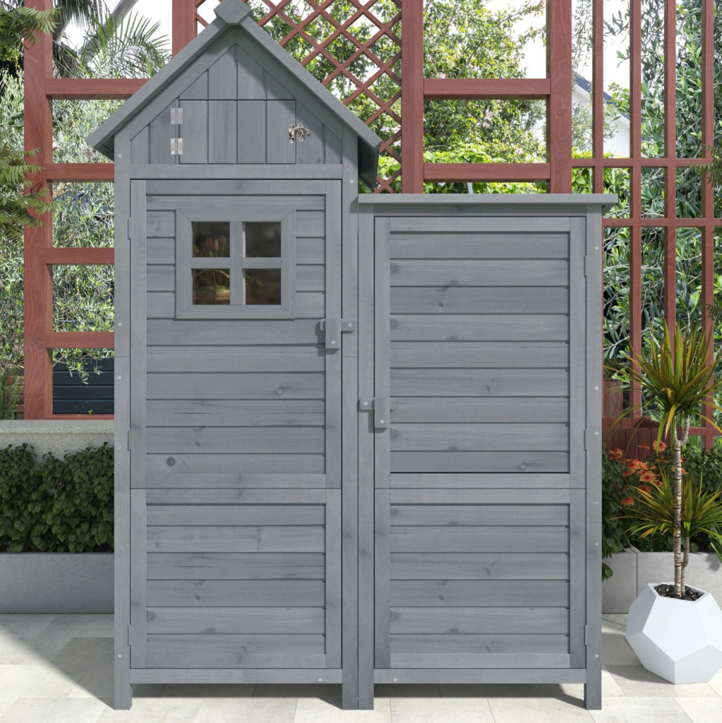 Armadio da esterno a doppia porta in legno massello di abete 110x52x170 cm grigio