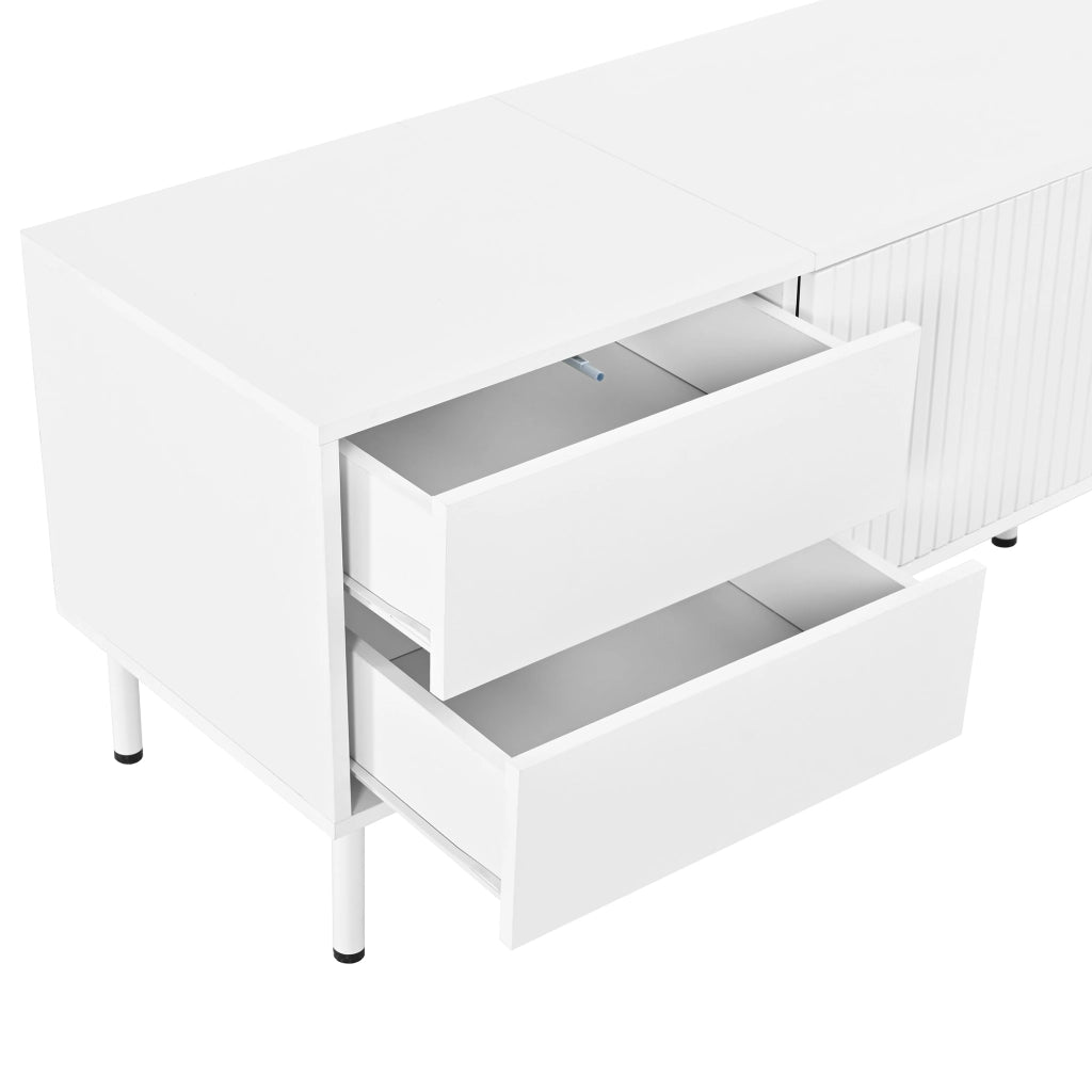 Mobile TV 180x40x49.5 cm con 4 cassetti e passacavi in MDF e truciolare bianco