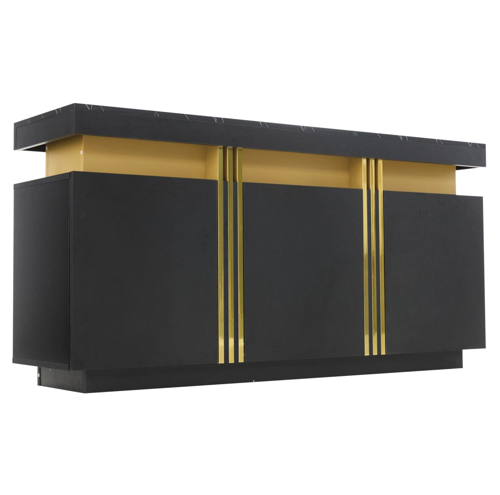 Sideboard Moderno Nero e Oro in Truciolato 140x38x70 cm con 3 Ante e Ripiani Regolabili