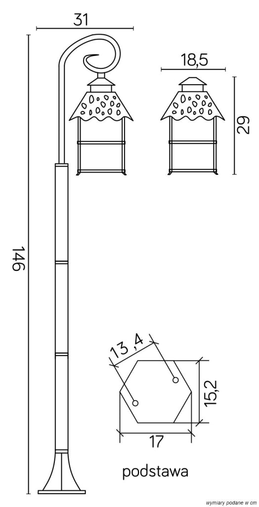 Lampione da esterno 146cm SU-MA Cadiz nero E27 IP43