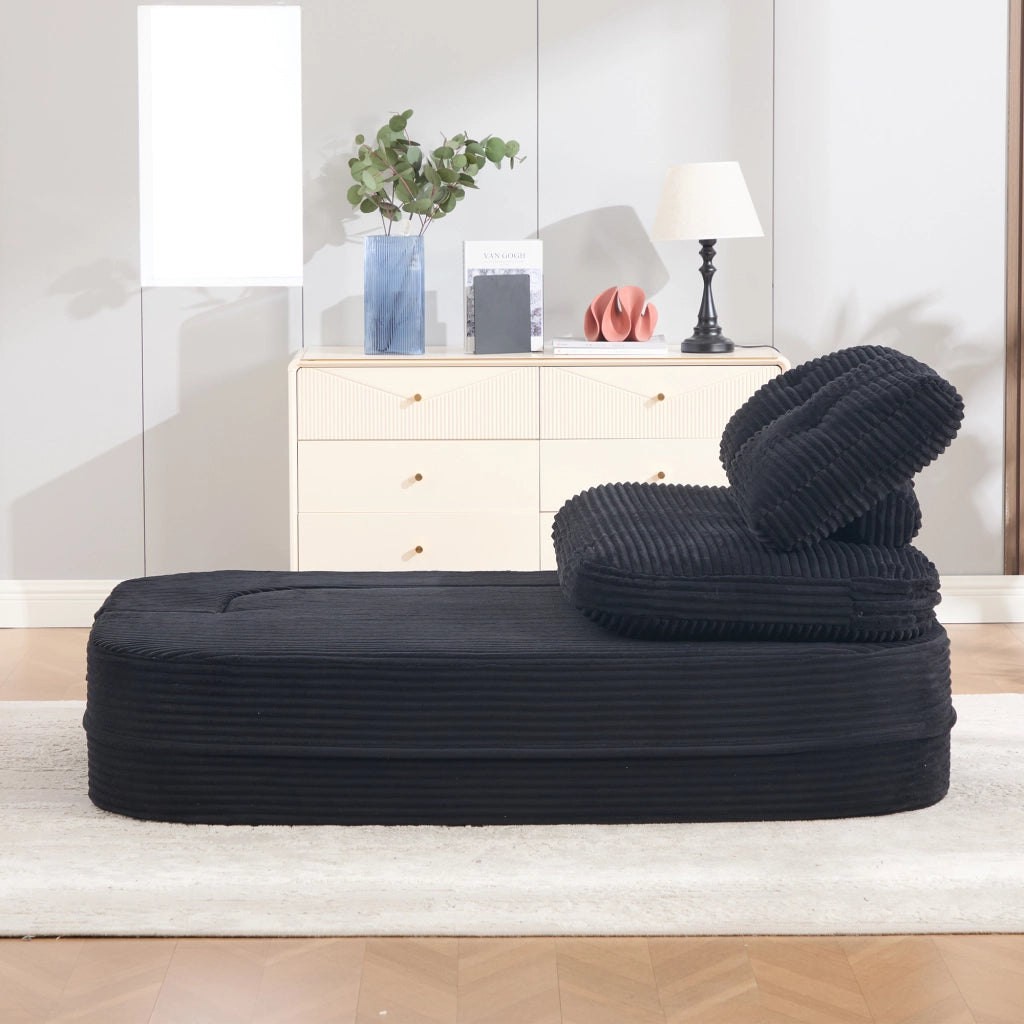 Poltrona letto 2 in 1 con braccioli rimovibili; portabevande e tasche laterali; velluto a coste nero