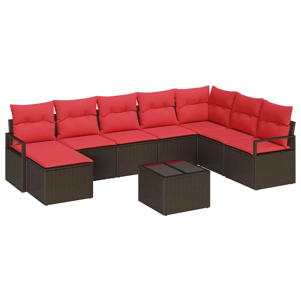 Set di divani con cuscino 9 pcs Marrone e Rosso polyrattan 3355183