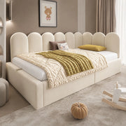 Letto per bambini 90x190 cm con vano contenitore idraulico; divano letto in velluto beige