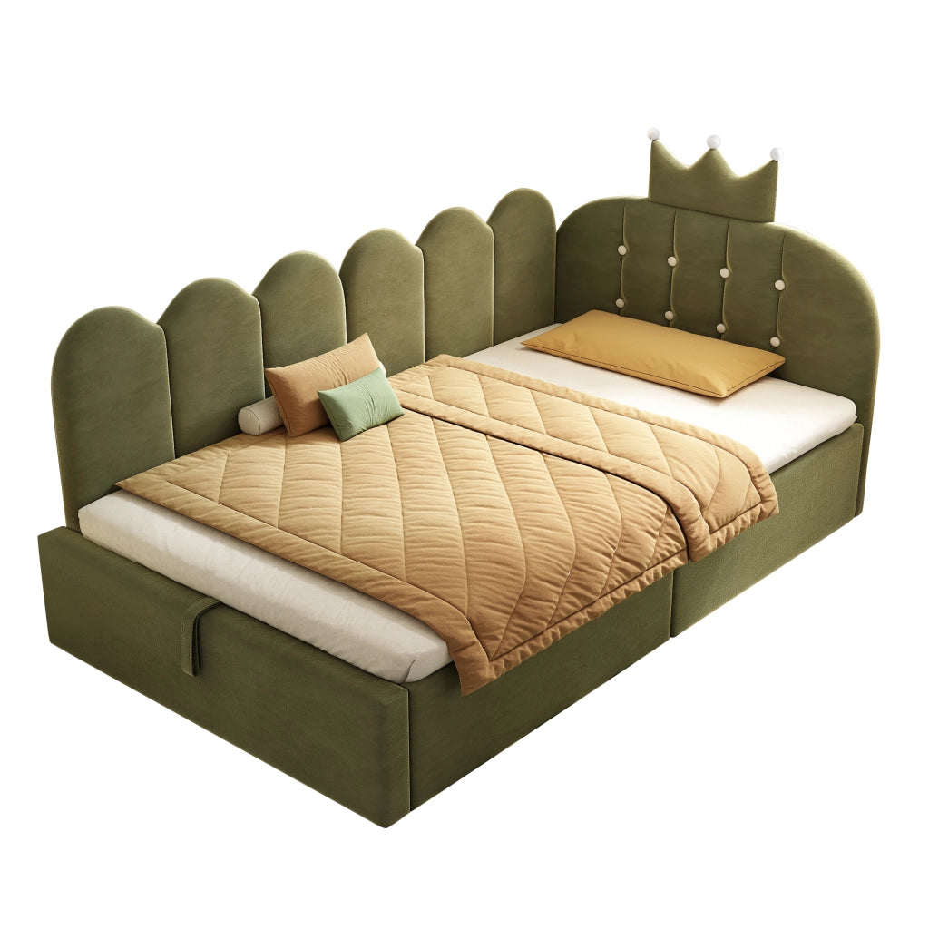 Letto divano 90 × 190 cm 1 posto con contenitore idraulico e testiera; senza materasso; in velluto verde