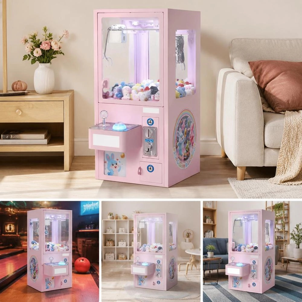 Claw Machine, Medium-sized Gaming Machine With Light & Sound, Precision Steel Claw With Adjustable Handle For Plush Toys, Sales Toy, For Commercial Home Parties & Cinemas, Pink
