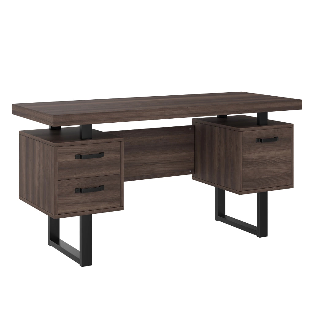 Scrivania da ufficio 135x54 cm in MDF e metallo con cassetti; marrone e nero