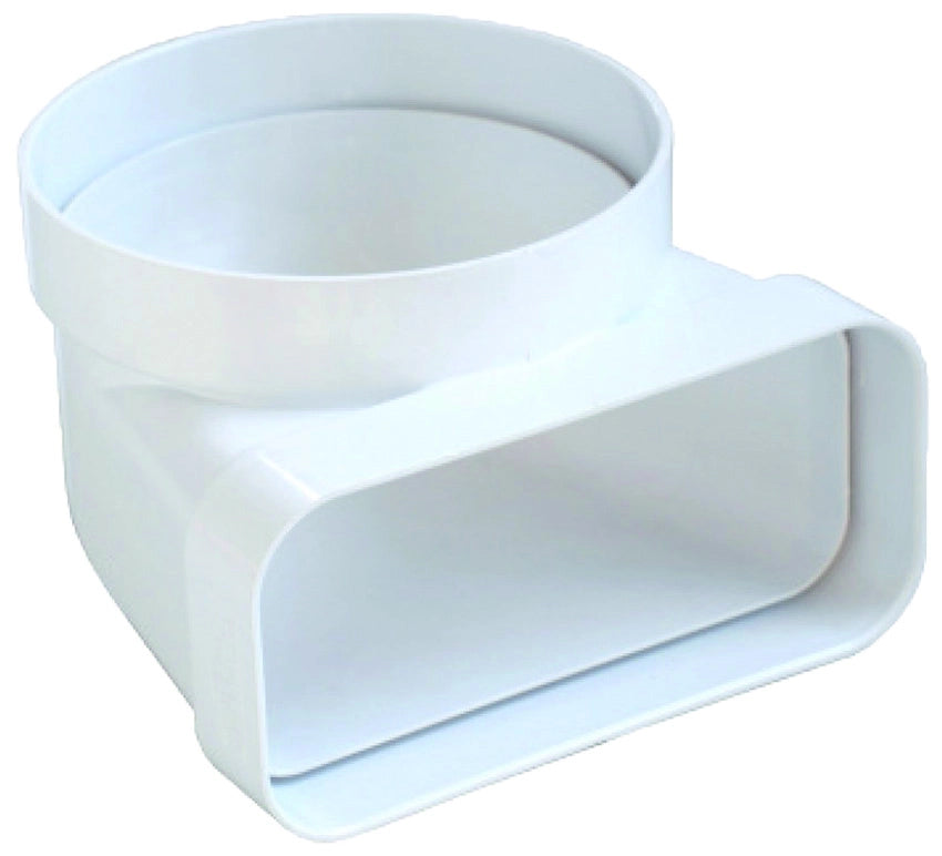 CURVA VERTICALE PER AERAZIONE CANALIZZATA DA TUBO TONDO A RETTANGOLARE mm. 100/120x60, col. Bianco