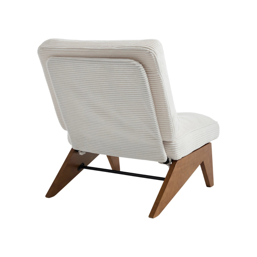 OKWISH Poltrona Relax con Schienale Regolabile, Poggiapiedi Integrato e Cuscino Lombare, Velluto a Coste, Beige