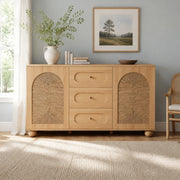 Sideboard 140x40x80 cm con 2 ante e 3 cassetti in MDF e truciolare naturale