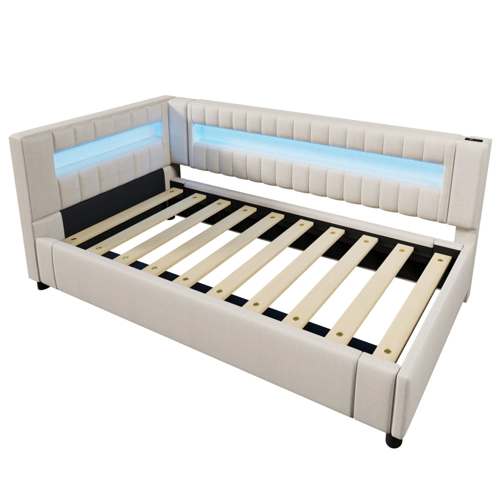Letto daybed 90x200 cm con LED, contenitore idraulico e porte USB