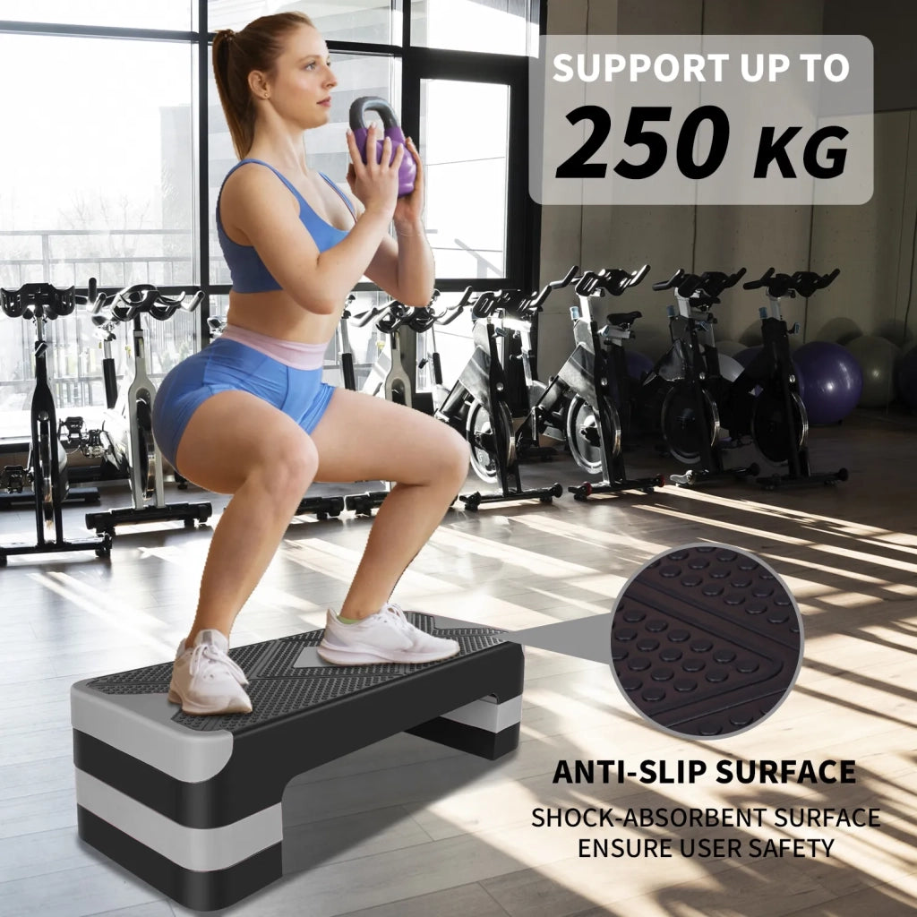 Step Aerobico Regolabile con Pedana 68,5 cm e Altezze 10/15/20 cm, Grigio
