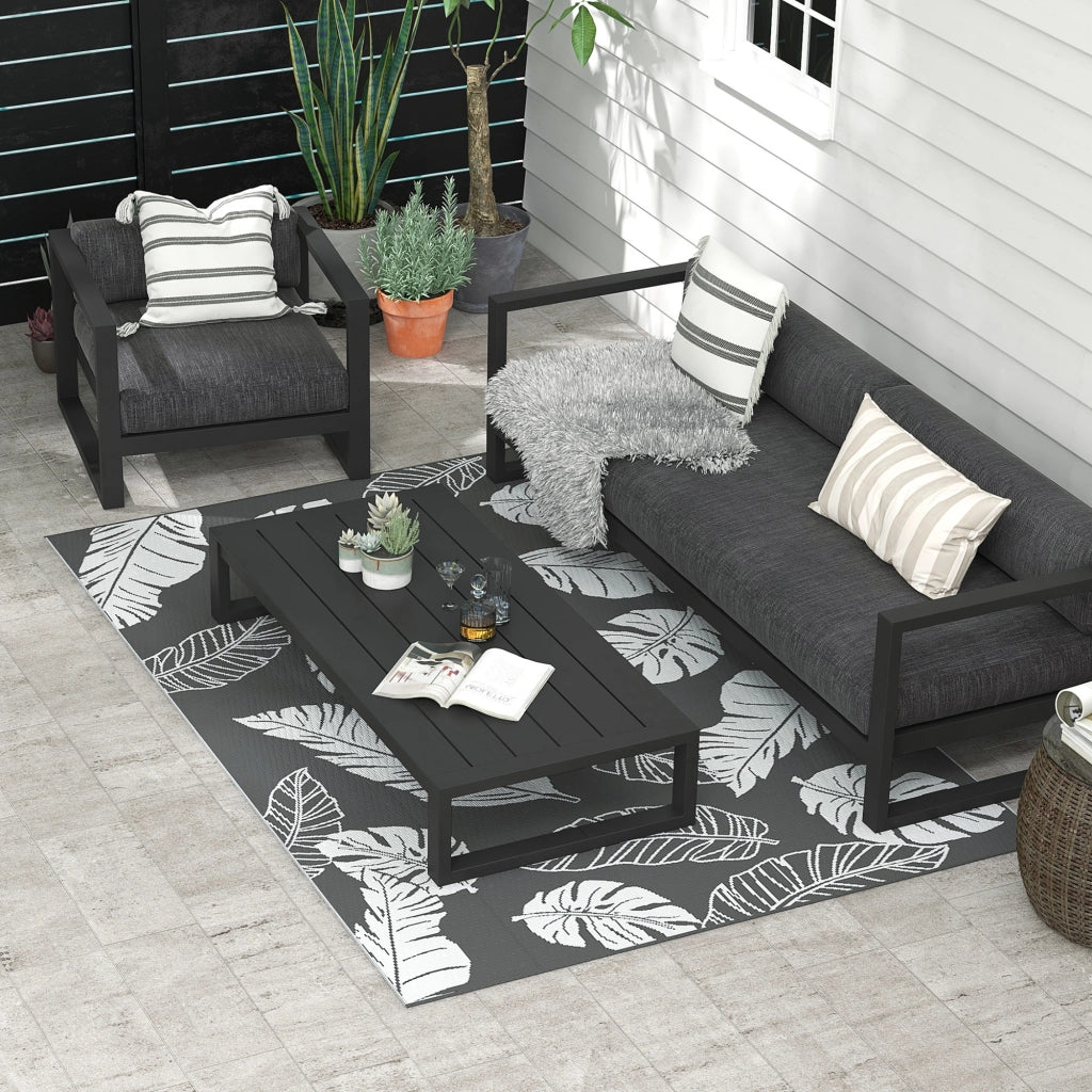 Tappeto da esterno reversibile in plastica grigio 182 × 274 cm impermeabile per balcone, terrazzo e campeggio