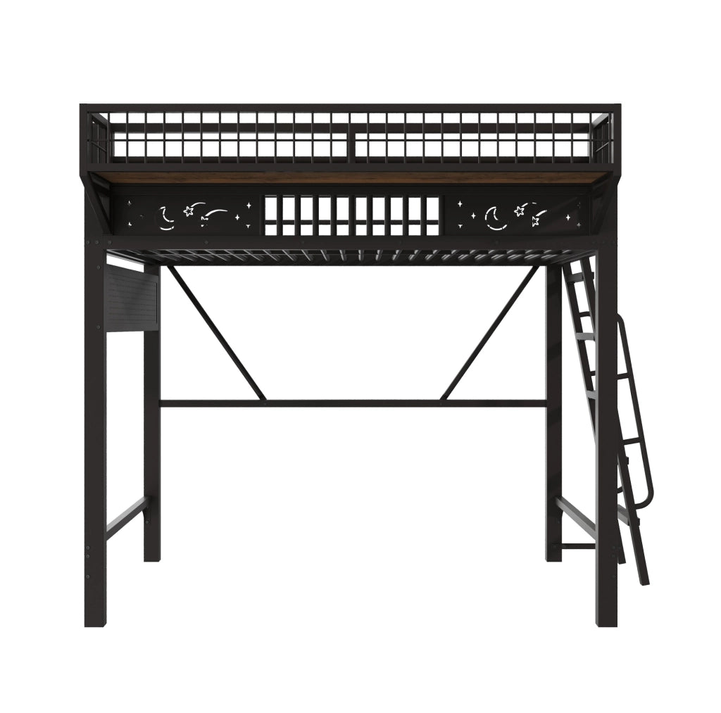 Letto a soppalco in metallo 90 x 200 cm con vani portaoggetti; nero