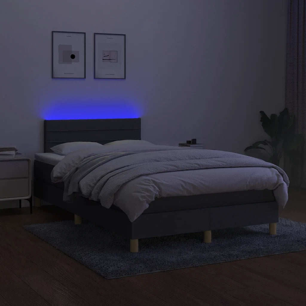 Letto a Molle Materasso e LED Grigio Scuro 120x190cm in Tessuto 3270096