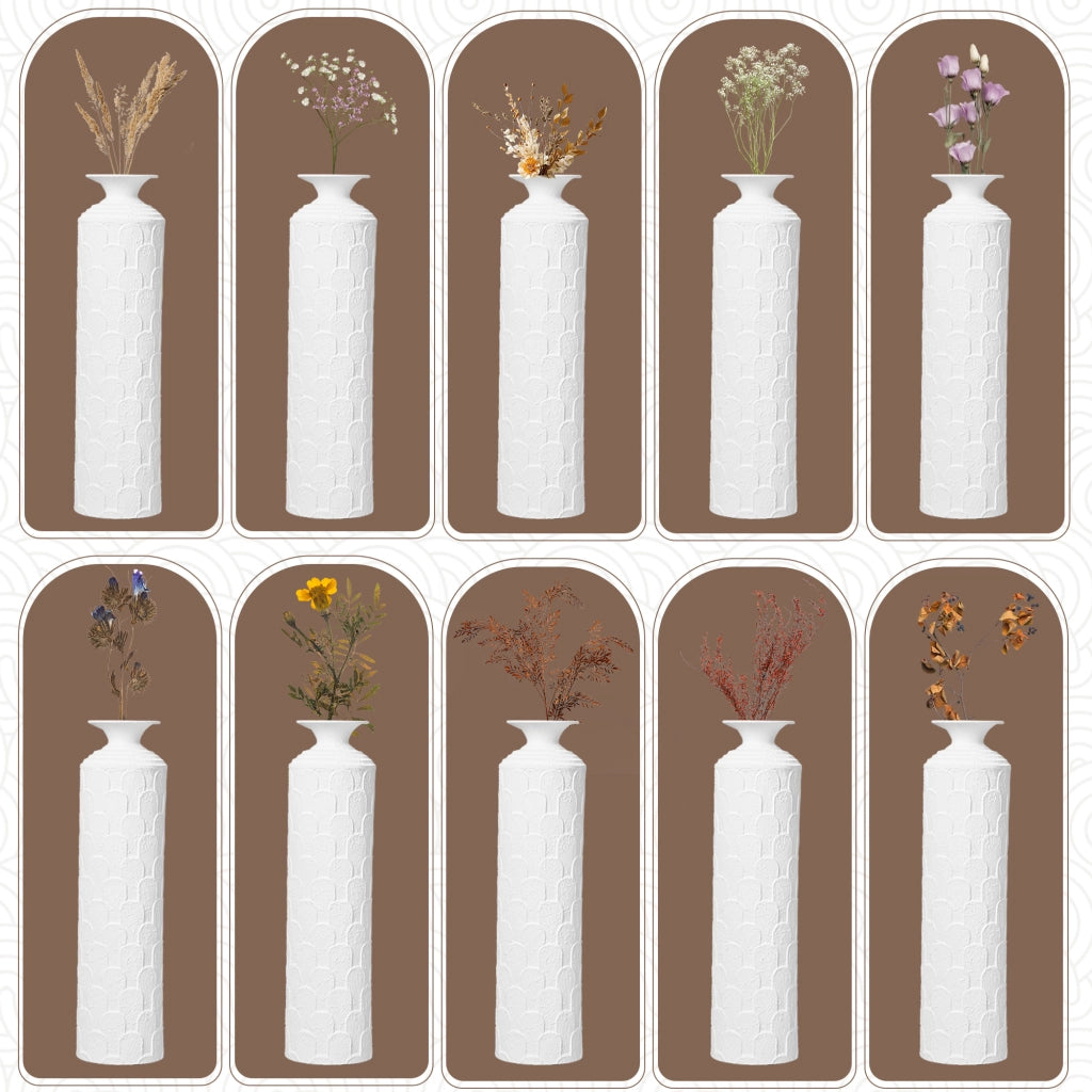 Set di vasi da pavimento con 3 vasi decorativi in metallo bianco per fiori secchi, superficie opaca e testurizzata