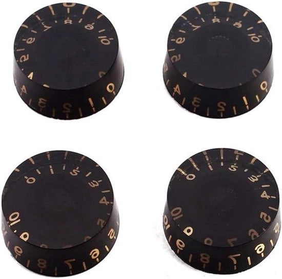 Accessori per chitarra elettrica - Controlli per chitarra - Knoppi in nero con finitura dorata - Tappo di basso - Regolazione volume e tono - Adatto per chitarre elettriche - 4 pezzi