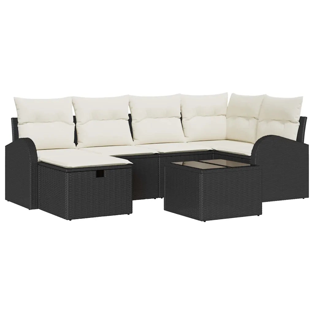 Set di divani con cuscino 7 pcs Nero e Crema polyrattan