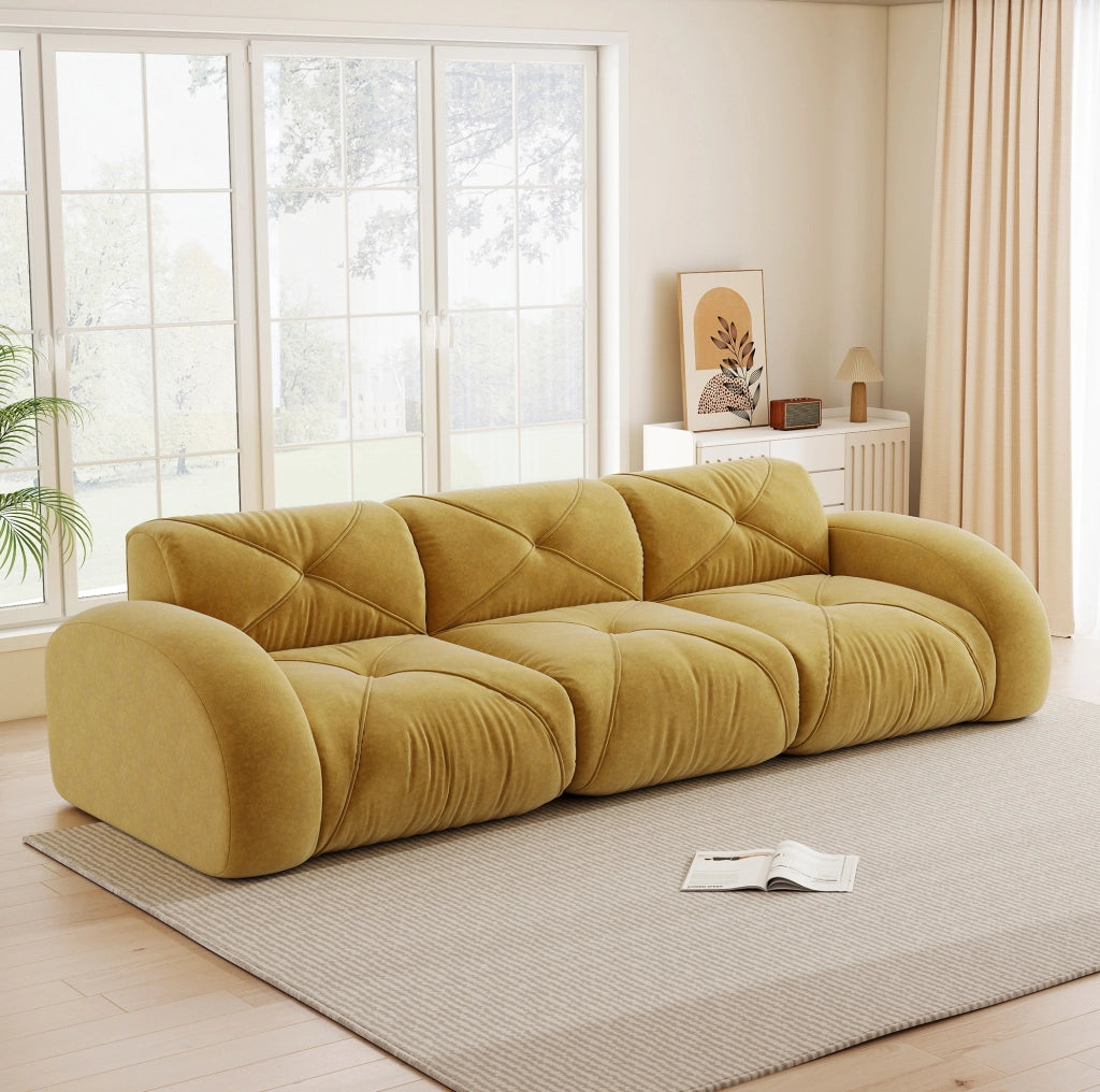 Divano 3 posti 281x95x76 cm in tessuto chenille giallo, senza montaggio