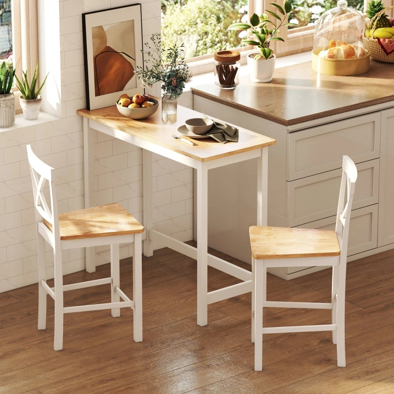 Tavolo da bar 108x48x91 cm per 2 persone in legno di caucciù effetto rovere e bianco