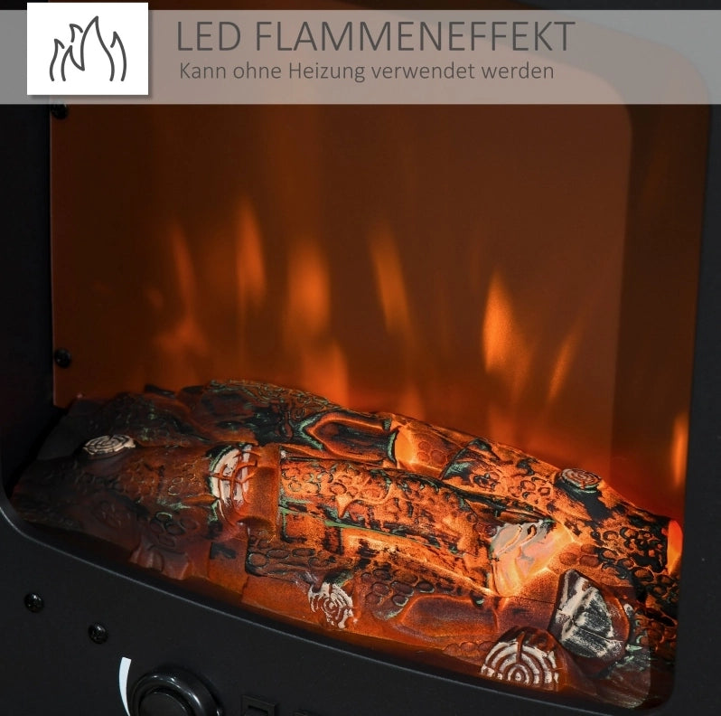 Camino elettrico LED da pavimento con effetto fiamma, 900/1800W, colore nero