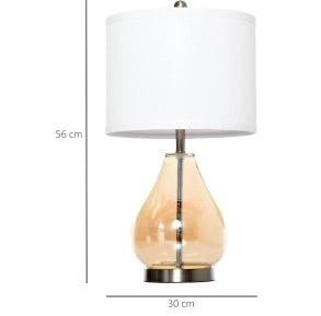 Set di 2 lampade da tavolo con base in acciaio e vetro, paralume in lino bianco, attacco E27, 40W, colore ambra, Ø30 x 56 cm