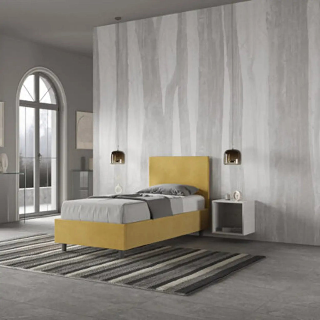 Letto singolo contenitore imbottito 80x210 microfibra ocra Adele