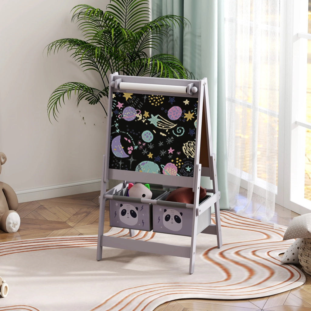 Lavagna Cavalletto 3 in 1 per Bambini ¨C Xylo ¨C Grigio con 2 Contenitori 54x46.5x93cm