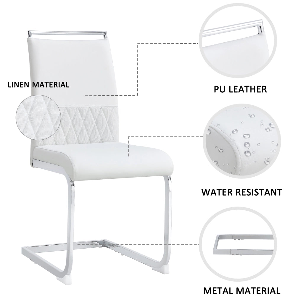 Sedie da Pranzo Set 6 Pezzi ¨C Xylo ¨C Schienale Alto Imbottito, Ecopelle e Tessuto, Bianco