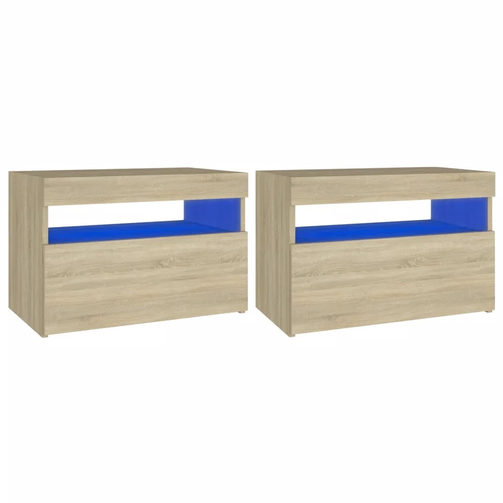Set di 2 Comodini | Armadio da Notte | Mobiletto da notte con Luci LED Rovere Sonoma 60x35x40 cm