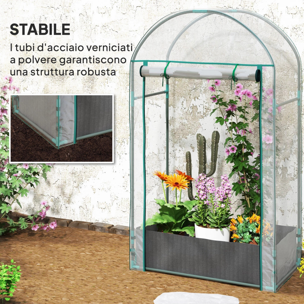Serra a Parete per Piante con Sacco e Porta Avvolgibile, Struttura in Acciaio e Plastica PE Trasparente, per Giardino e Balcone, 89x50x152 cm