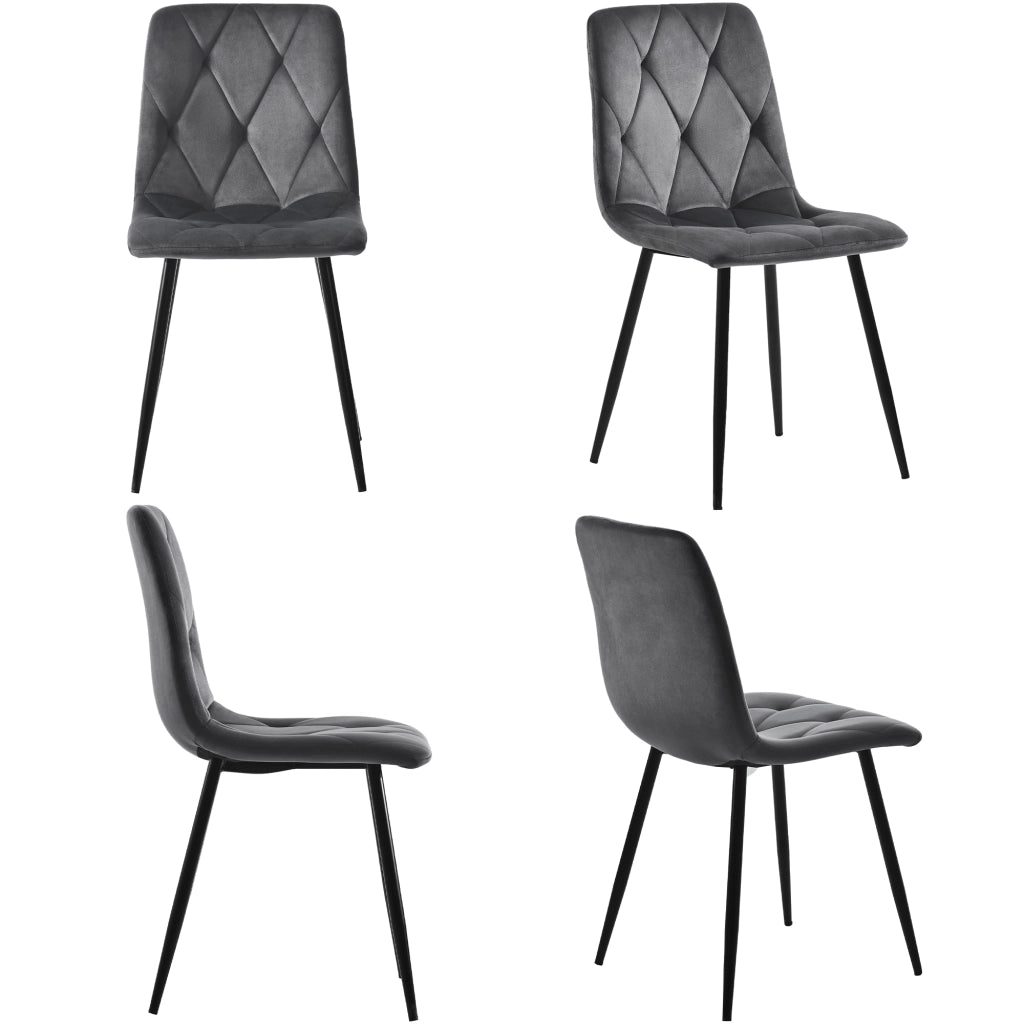 Sedie da Pranzo Set 4 Pezzi Imbottite ¨C Xylo ¨C Velluto Grigio Scuro, Gambe in Metallo