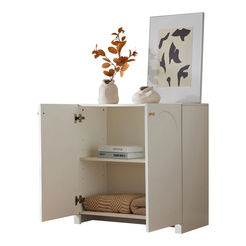 Credenza con 2 ante motivo ad arco maniglie dorate per camera da letto in pannello di particelle bianco 80 × 40 × 80 cm