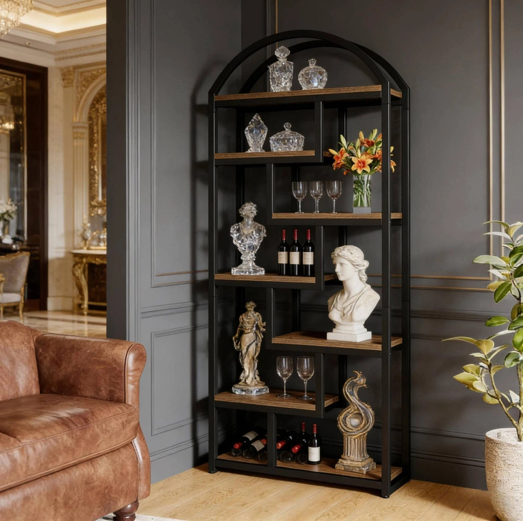 Libreria a 7 ripiani in MDF e metallo nero/marrone rustico