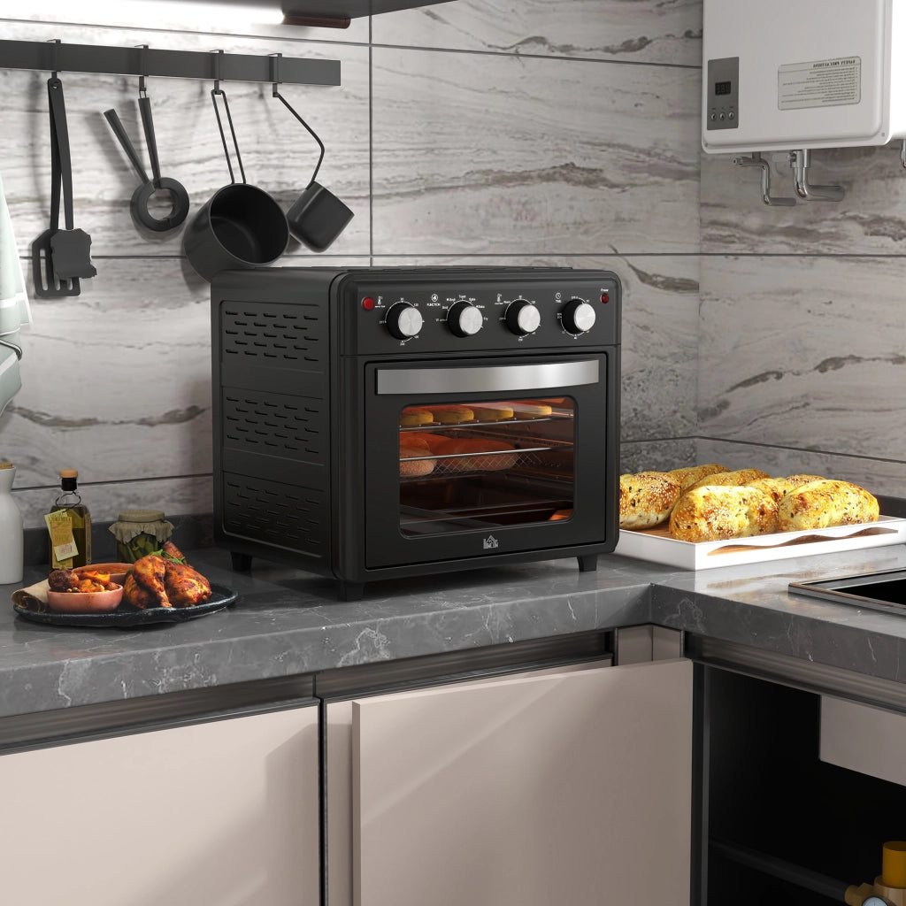 Mini forno a convezione, 90¡ãC-230¡ãC, 30L, mini forno con teglia, griglia, vassoio raccoglibriciole, friggitrice ad aria con 7 modalit¨¤, cestello