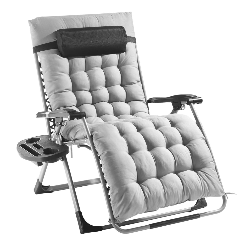 Poltrona Relax a Gravità Zero HQB-FAN004 Pieghevole da Giardino, Sedia Sdraio Reclinabile 90°-170° con Portabicchieri e Poggiatesta, Grigio 226,8 kg