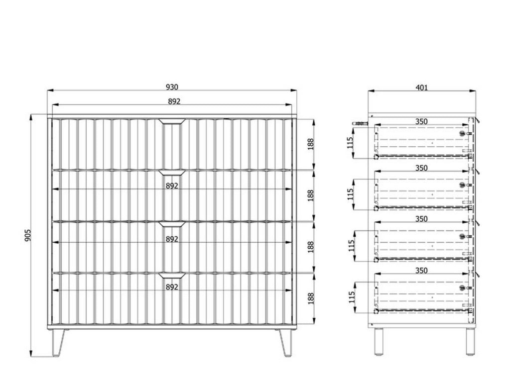 Maggiora, Cassettiera 4 Cassetti, 93x40x90h cm Bianco