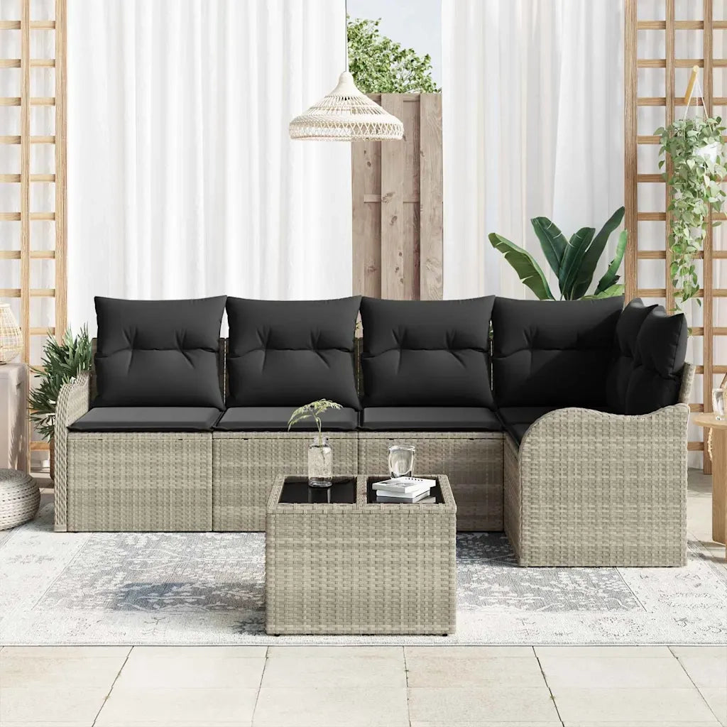 Set Divano da Giardino 6 pcs Grigio chiaro polyrattan