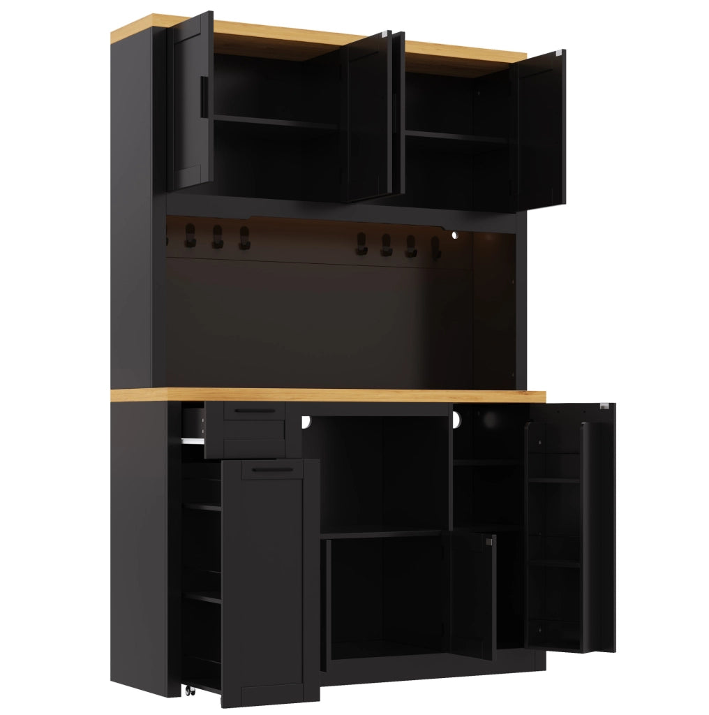Mobile da cucina 120x40x182 cm con LED RGB, prese e USB, cassetti e ripiani regolabili in MDF