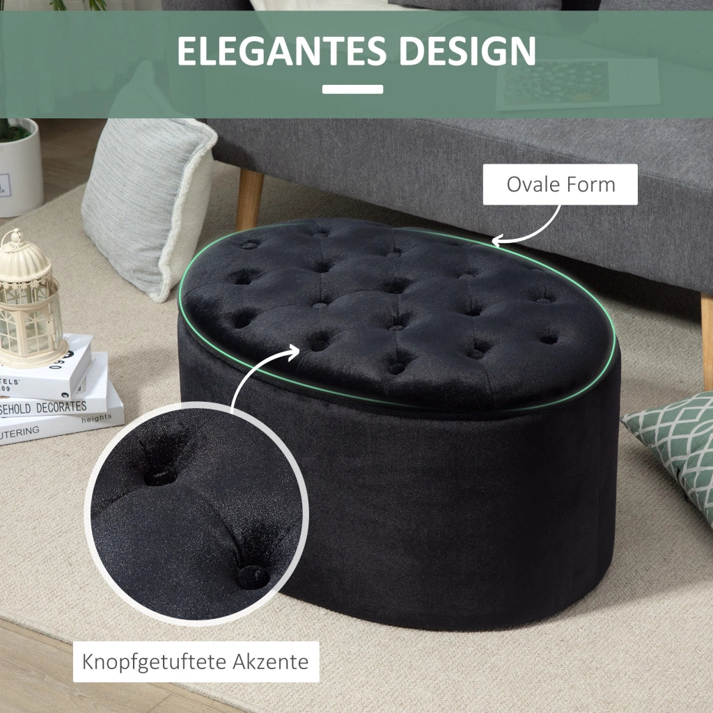 POUF Contenitore Ovale 71x52x42 cm Poliestere Nero