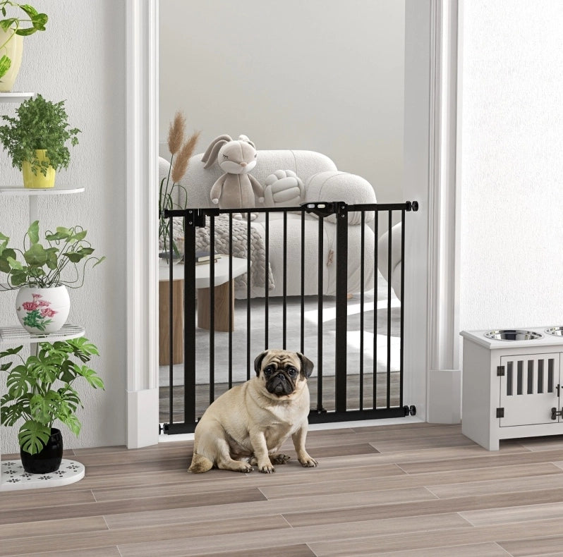 Cancello di Sicurezza per Cani in Metallo e Plastica Regolabile 74-80/87-94 cm Nero