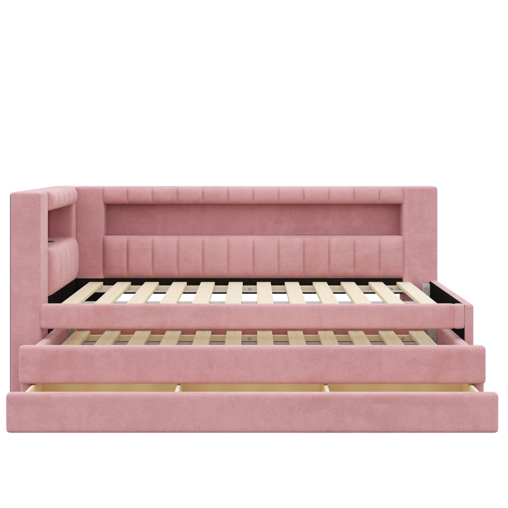 Letto estraibile 90x200 cm rosa in MDF con LED, USB e 3 cassetti