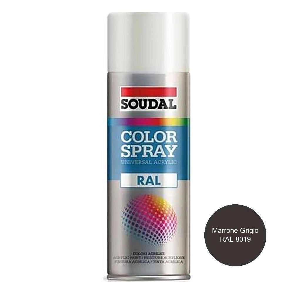 Smalto spray 100% acrilico soudal 400 ml *** colore- marrone grigio ral 8019, confezione 1