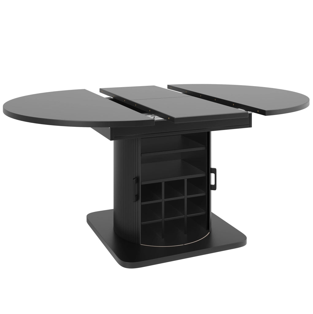 Tavolo da pranzo allungabile con vano contenitore e ripiani estraibili 118-158 x 118 x 76 cm nero