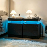 COMODINO LED Set da 2 pezzi Nero/Oro con 2 cassetti