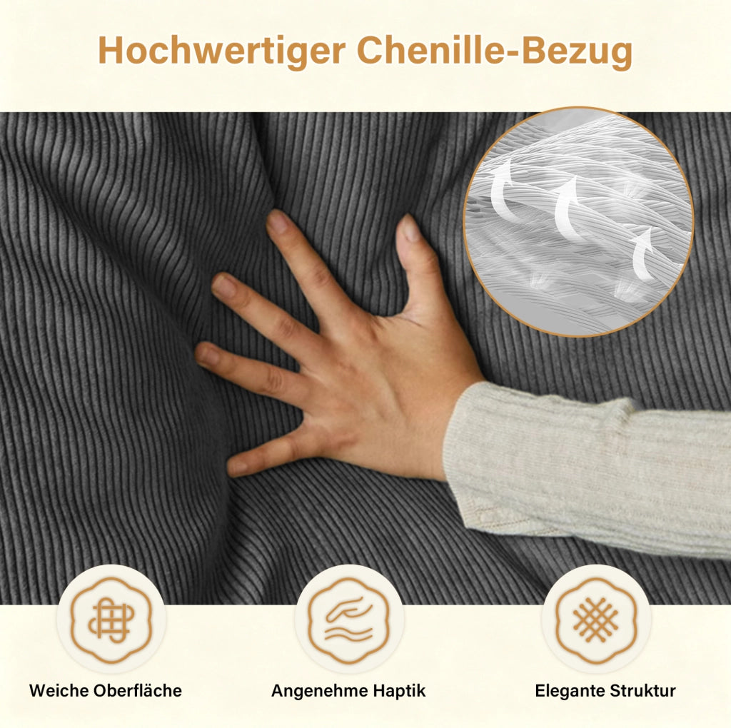 Poltrona relax reclinabile 5 posizioni; 180°; rivestimento in chenille grigio; 60x60 cm