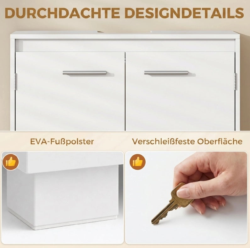 Mobile bagno moderno in MDF bianco con taglio a U e ripiano regolabile 60x30x60 cm