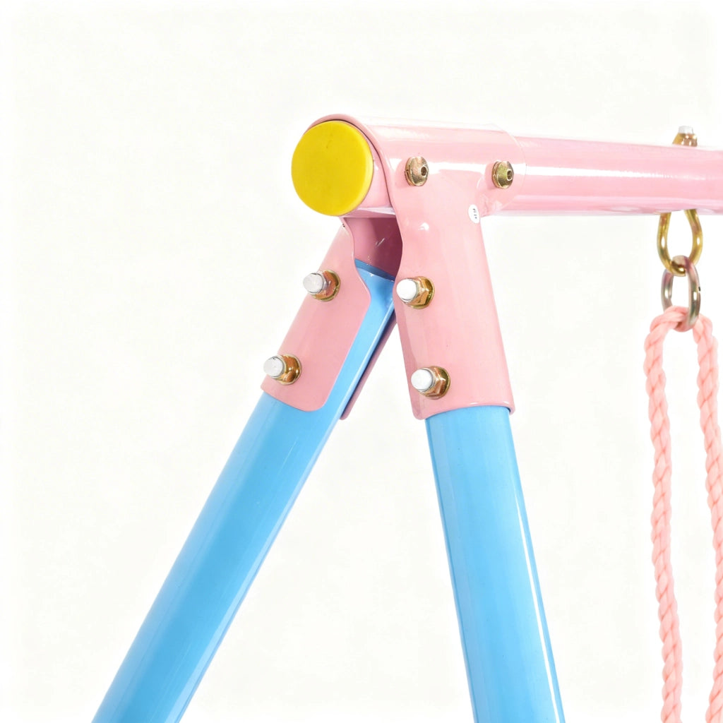 Altalena con scivolo due sedute classica e rotonda struttura in acciaio e HDPE blu e rosa per bambini dai 3 anni