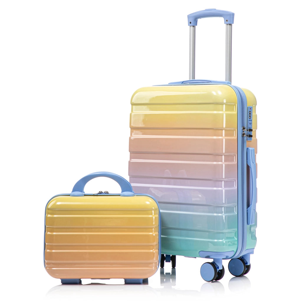 Set 2 valigie rigide spinner con lucchetto a combinazione e beauty case 14", giallo