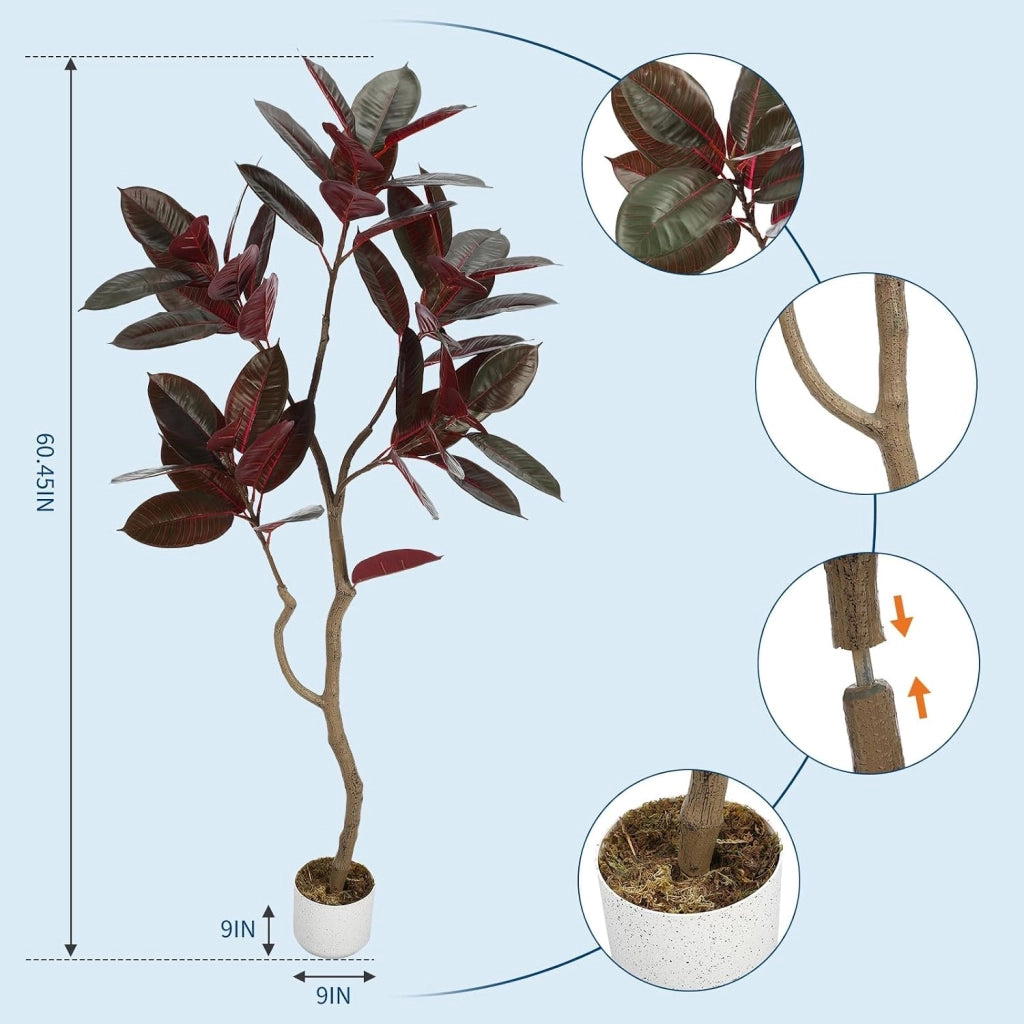 Ficus Lyrata Artificiale 155 cm con Tronco Naturale e Base Zavorrata per Interno