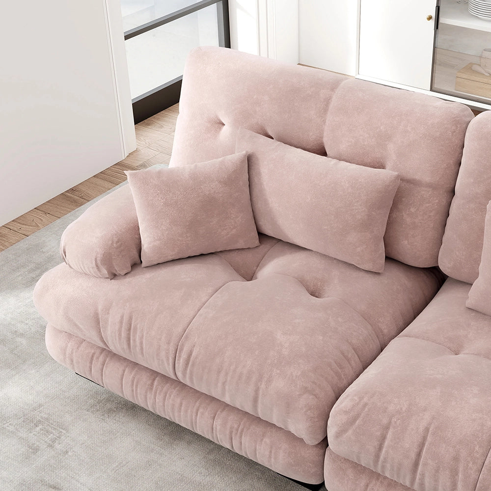 Divano angolare Cloud - Xylo - 2 posti in chenille con 2 cuscini lombari e 2 pouf, rosa